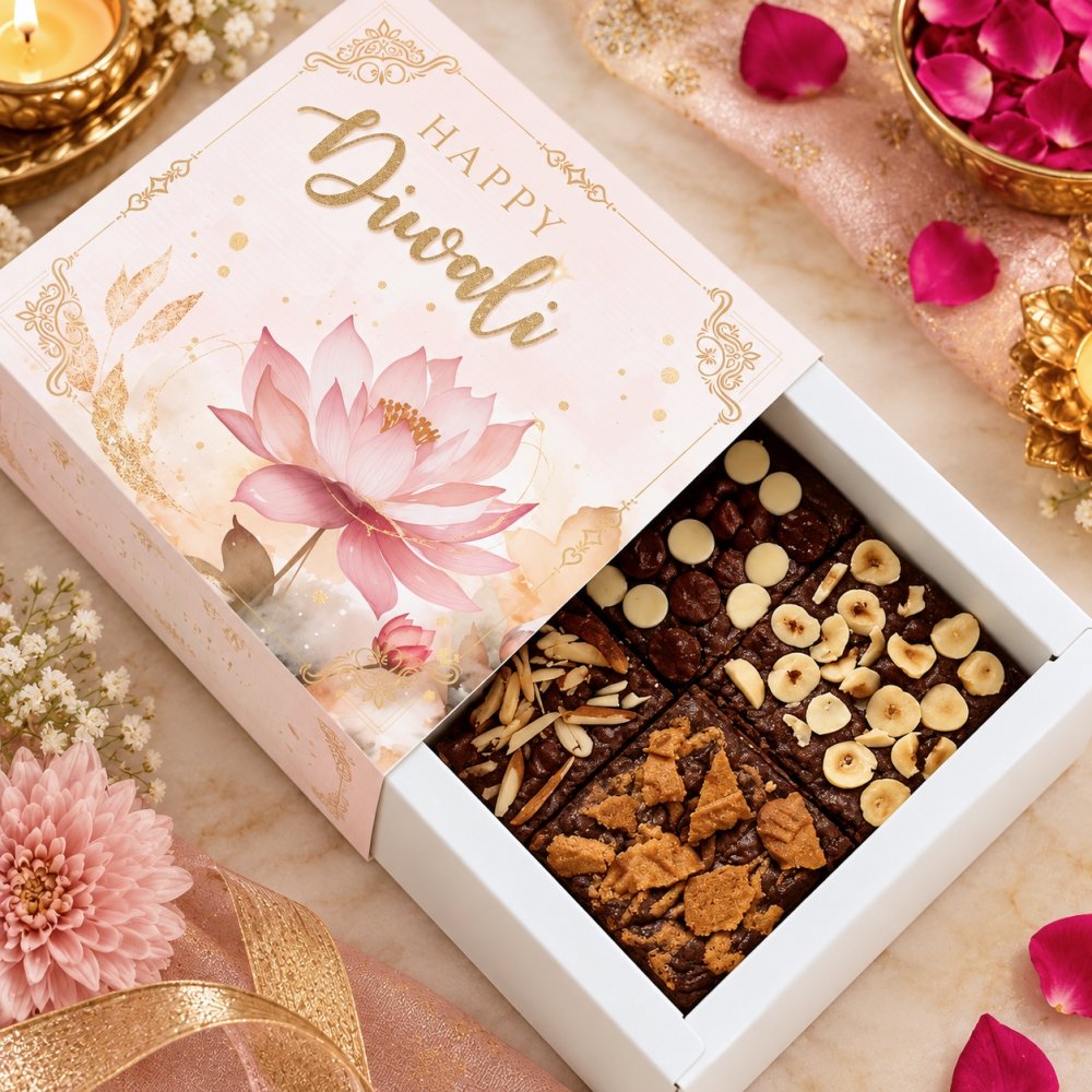 Ladoo / Chocolate Box of 9 Cavity - Happy Diwali- Beige Pink Lotus - Image 4