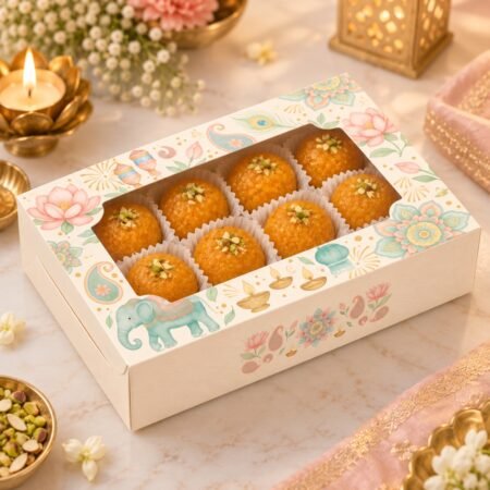 LADOO / MITHAI BOX - 15 SLOTS - DIWALI PASTELS - 6x9x2 Inch