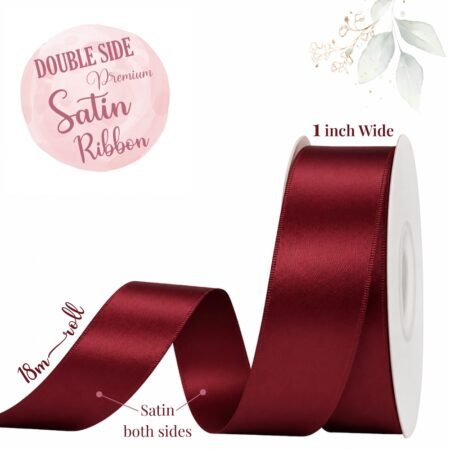 Double Side Satin Ribbon - Plum Red - 1 Inch, 18 metres