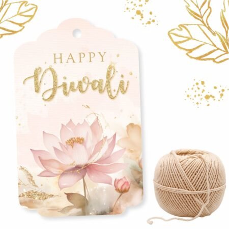 Happy Diwali Gift Tags with Jute String - Lotus Beige - Pack of 50