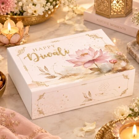Diwali Gift Packaging Box - LARGE - Lotus Watercolor. (Pack of 5). Hamper Box / 4-6 Jars Box / Cake Box.