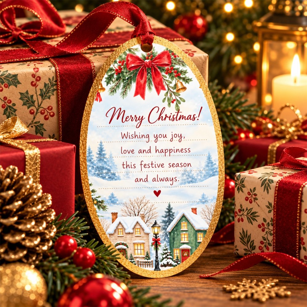 Merry Christmas New Year Note Card Gift Tags - Pack of 25 - Image 3